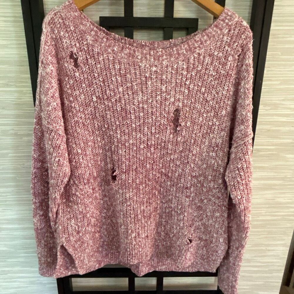 Abercrombie & Fitch pink distressed destroyed cable net sweater size XL